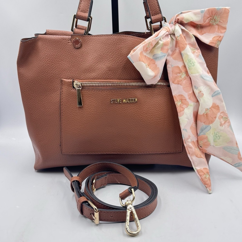 Steve Madden Cognac Convertible Crossbody Shoulder Bag Purse & Scarf BMarie
